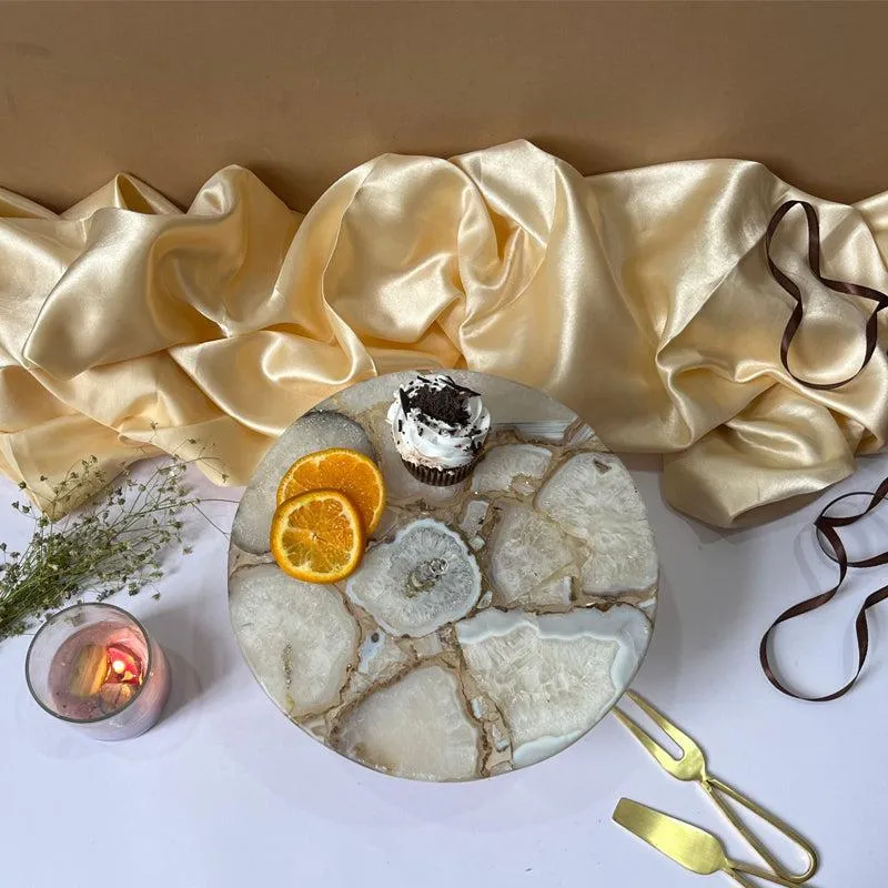Emora Handcrafted Agate Cake Stand - White media 4