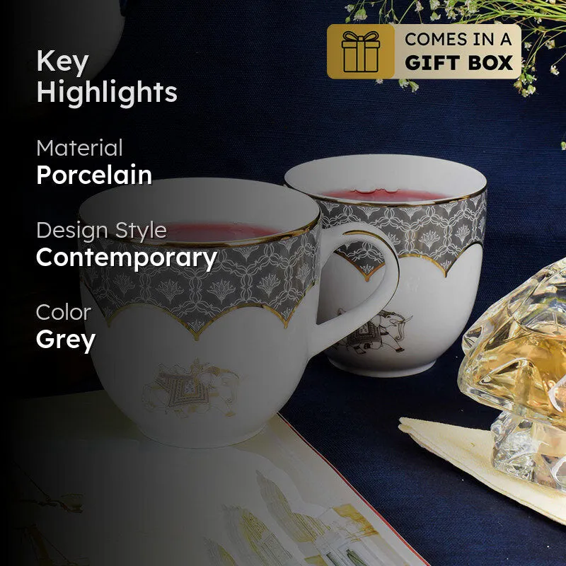 Gilded Legacy Pete 24k Gold Brushed Porcelain Coffee Mug (300 mL Each/Grey) - Set Of Four media 2