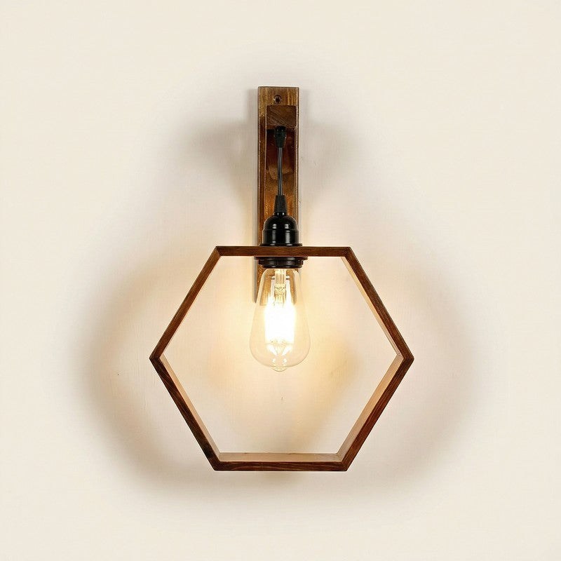 HexaGlow Wooden Wall Lamp - Brown media 6