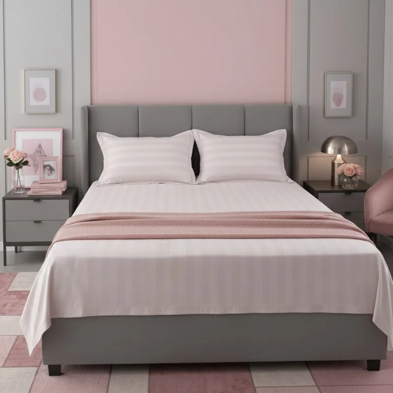 Elias Striped Cotton Bedsheet (400 TC) - Pink media 4