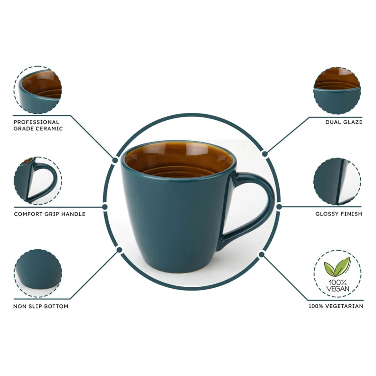Blue ceramic coffee mug with a curved handle shown from the front