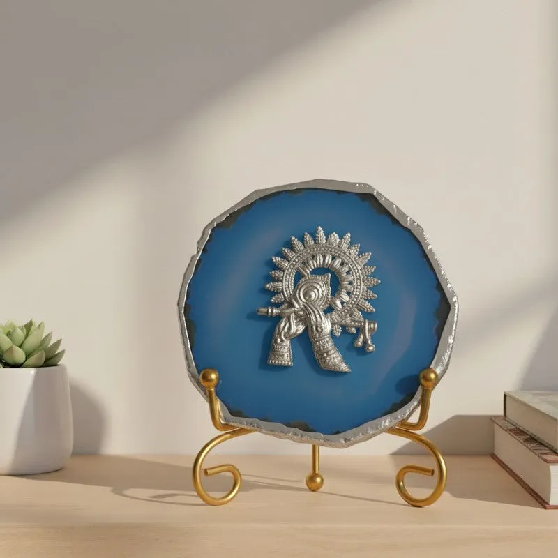Divine Murli Aura Agate Showpiece With Stand - Blue media 4