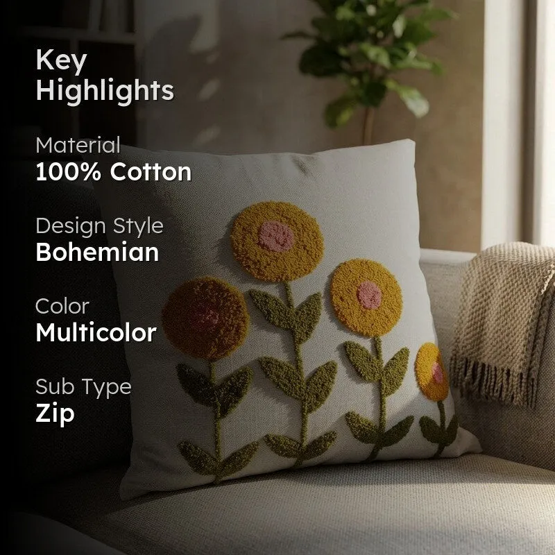 Tufted Petals Cotton Cushion Cover media 2