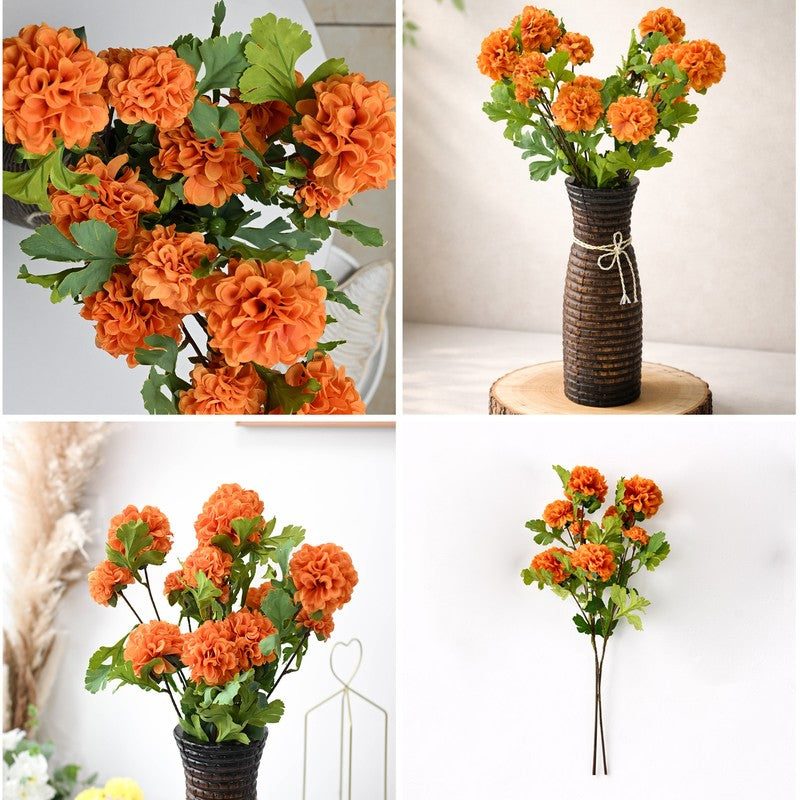Rosvian Fabric Artificial Flower (Orange) - Set Of Two media 7