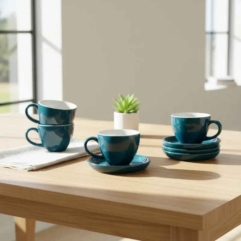 Ceramic Cup & Saucer (Deep Green/180 mL Each) - Set of Four media 3