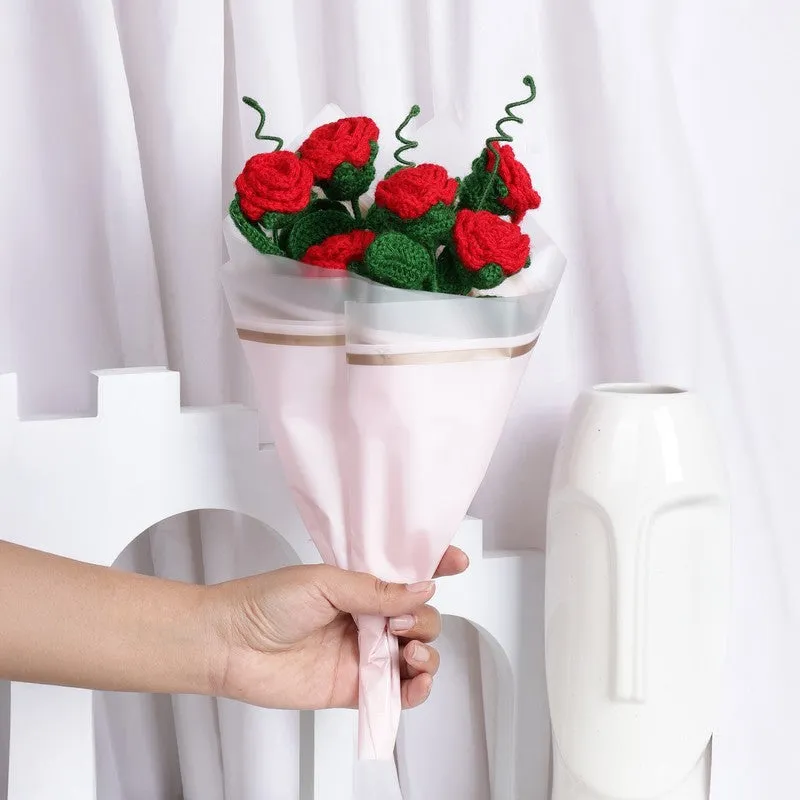 Crochet Handmade Rose Bouquet (Red) - Set Of Six media 1