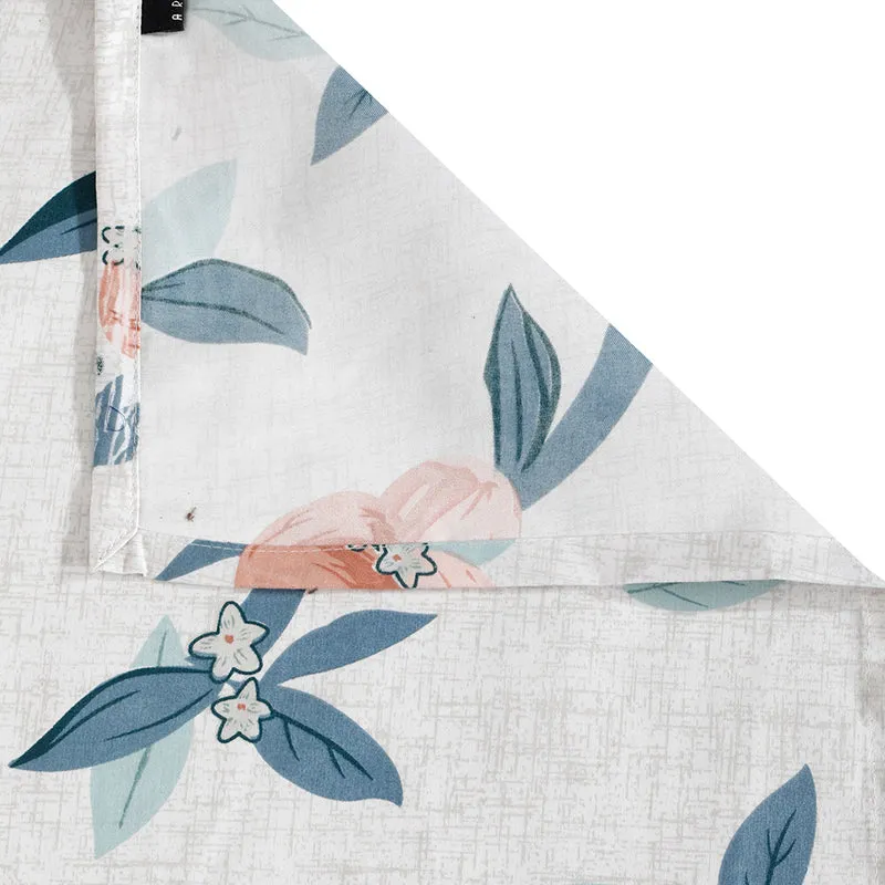 Corner view of the white floral bedsheet fabric