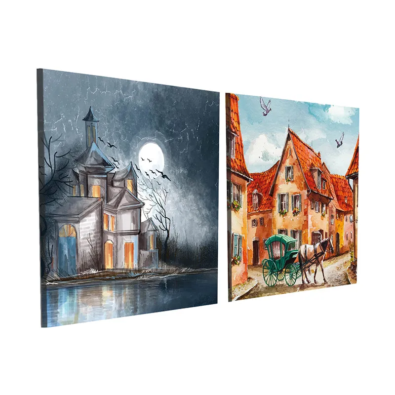 Phases Of City Canvas Wall Art - Set Of Two media 4