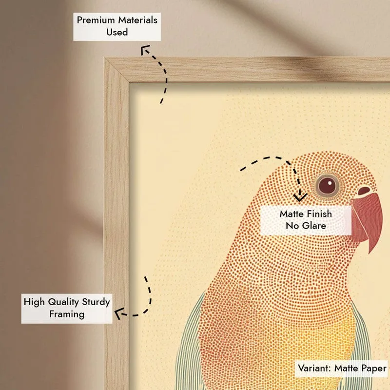 Lovebirds Illustration Canvas Wall Painting With Brown Frame media 10