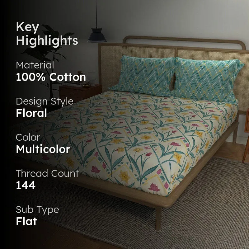 Urban Space Meadowra Cotton Bedsheet (Turquoise) - 144 TC media 2