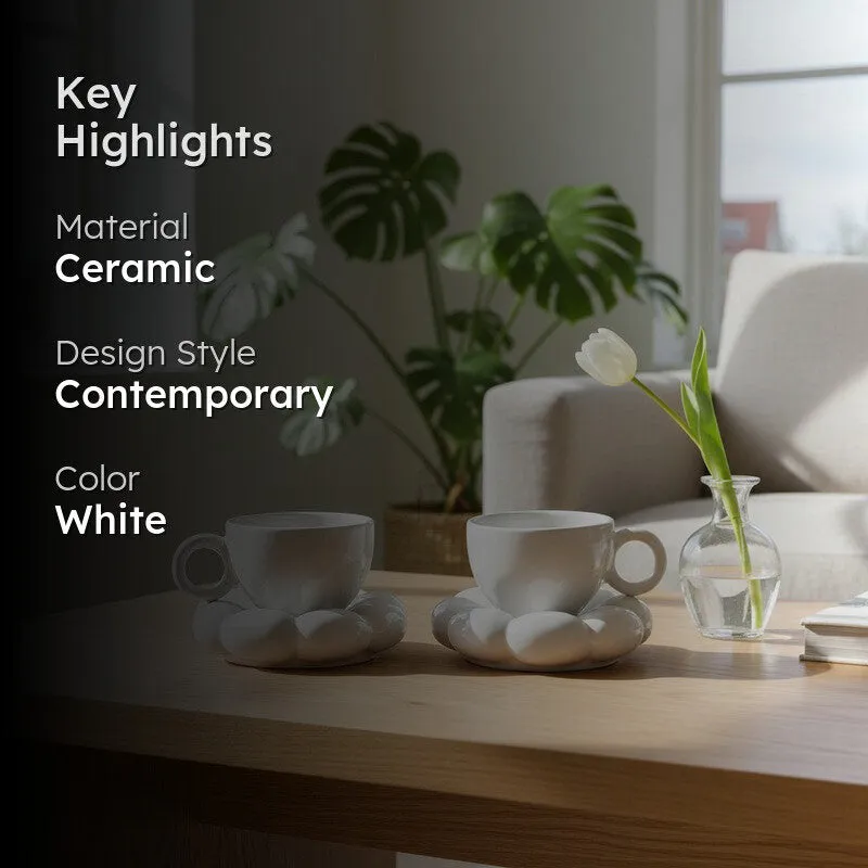 Ceramic Cup & Saucer (White/180 mL Each) - Set of Two media 2