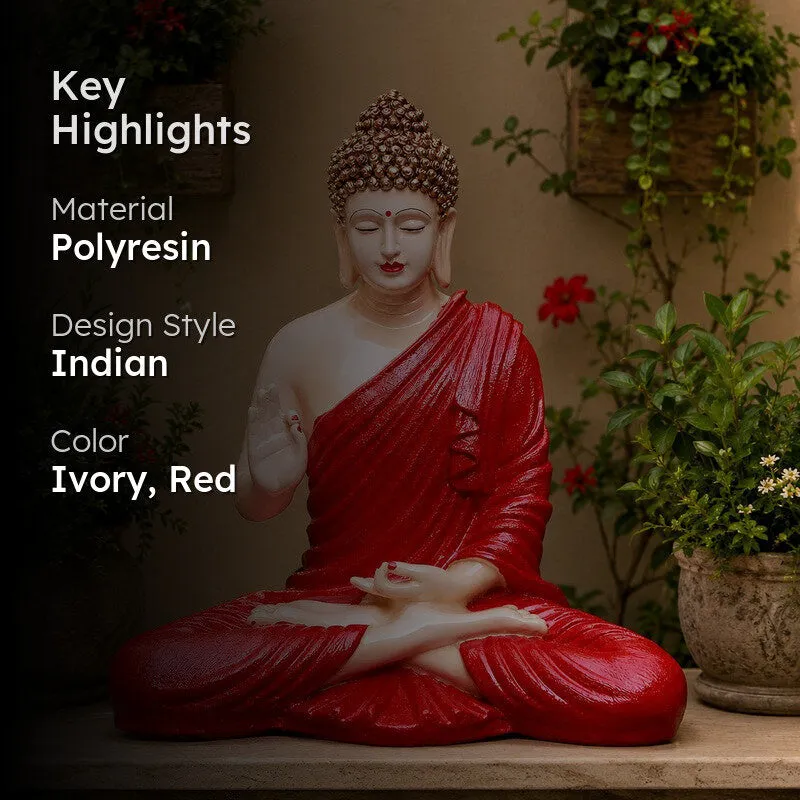 Moksha Aura Buddha Marble Showpiece - Red - 2