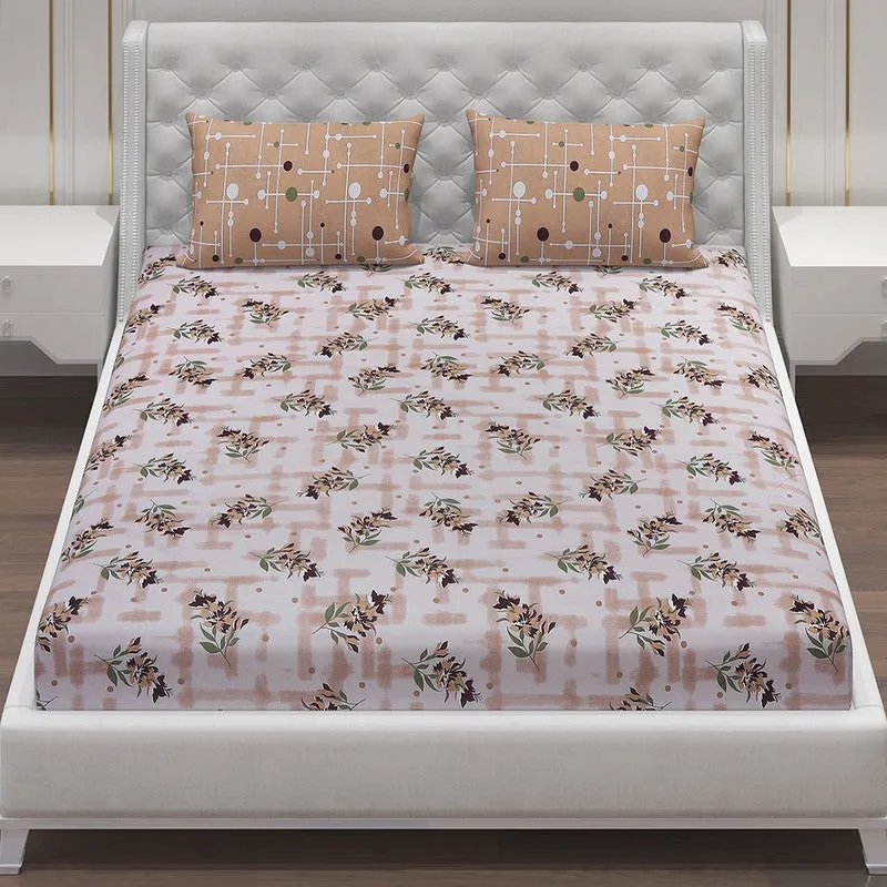 Monte Carlo Bloom Bliss Cotton Bedsheet (Peach,Beige) - 104 TC media 4