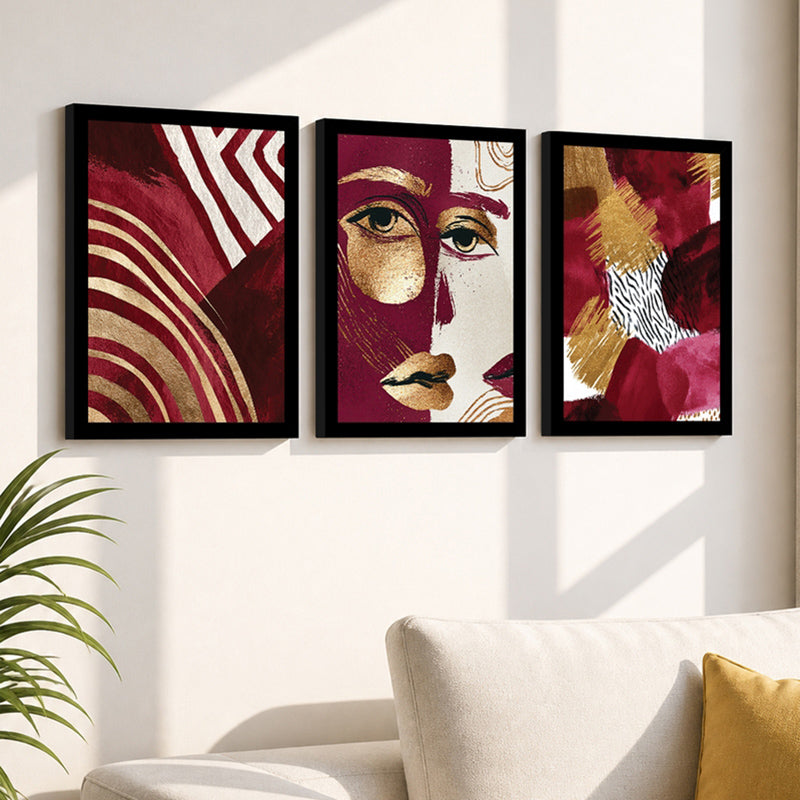 Golden Gaze Poetic Faces Wall Art - Set Of Three