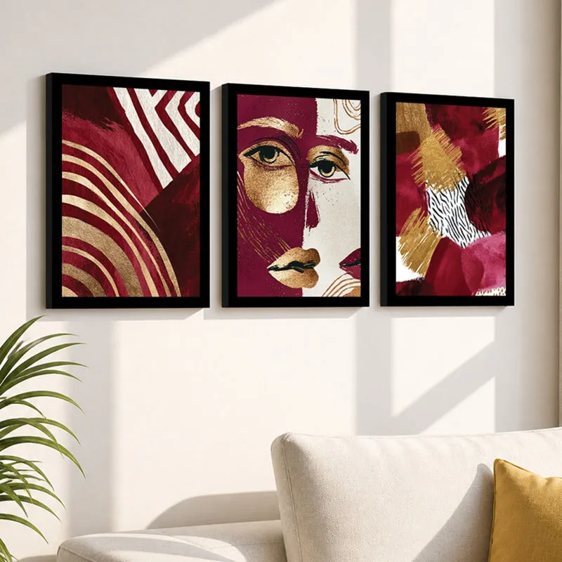 Golden Gaze Poetic Faces Wall Art - Set Of Three media 1