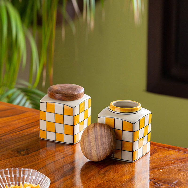 Chaturanga Airtight Ceramic Jar (240 mL) - Set Of Two