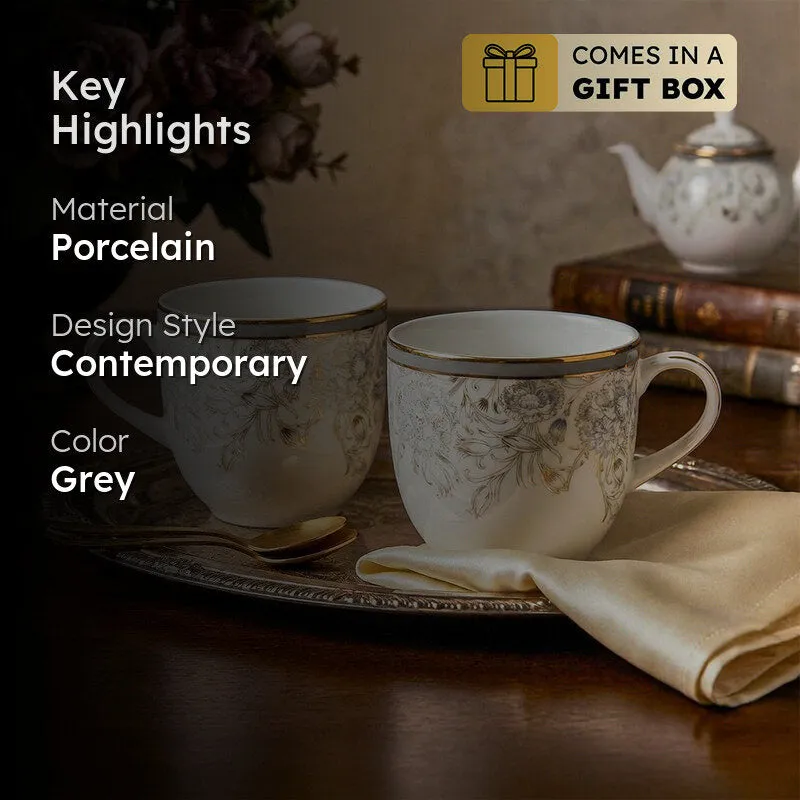 Gilded Iris Pete 24k Gold Brushed Porcelain Coffee Mug (300 mL Each/Grey) - Set Of Four media 2