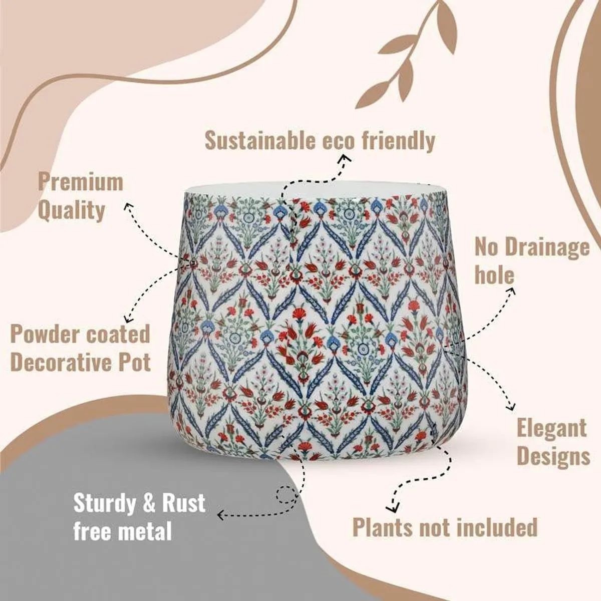 Decorative floral planter shown against a neutral background