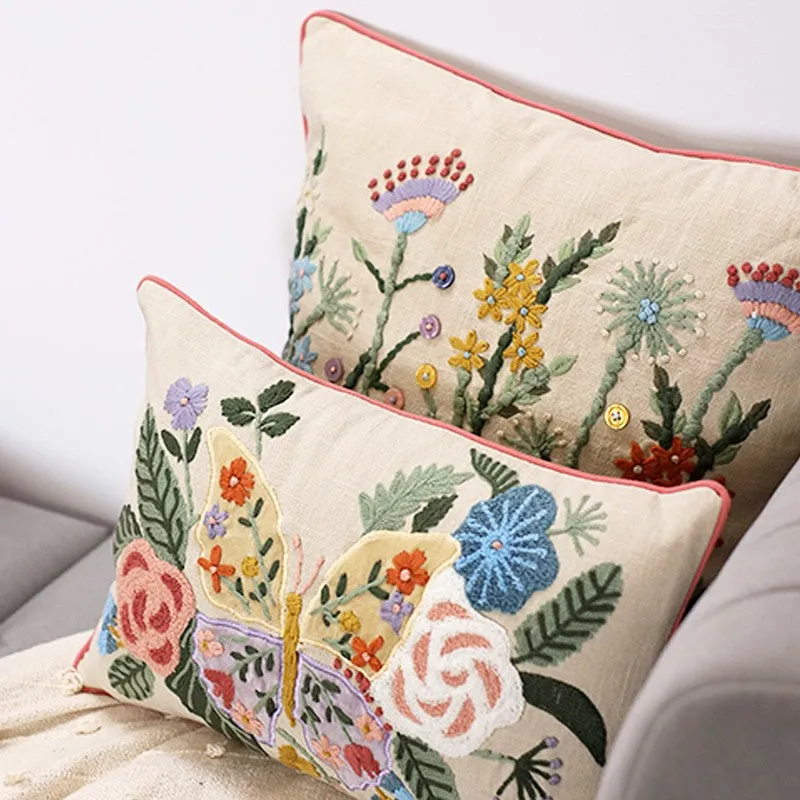 Mint Meadow Embroidered Cotton Cushion Cover media 5
