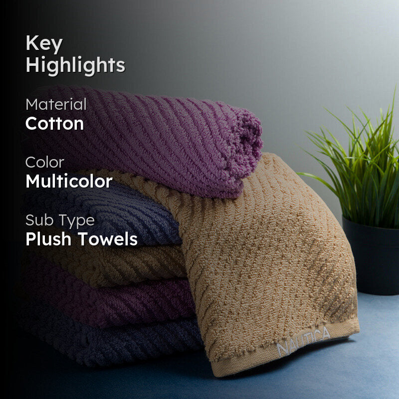 Nautica Riviera Soft Cotton Hand & Face Towel (Light Tan,Lilac & Light Blue) - Set Of Six media 2