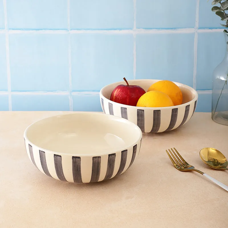 Cross Strips Ceramic Serving Bowl (800mL)- Set Of Two media 3
