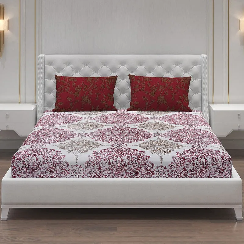 Monte Carlo Dio Mandala Cotton Bedsheet (White,Maroon) - 104 TC media 3