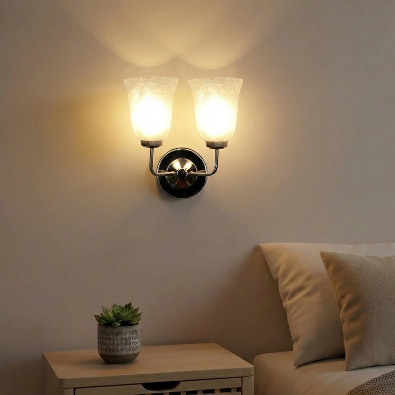 Crystal Bloom Silver Dual Glass Wall Lamp