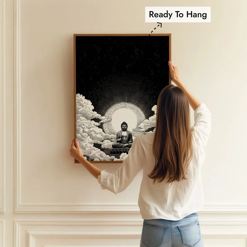 Buddha In Clouded Serenity IV Wall Painting With Brown Frame media 5