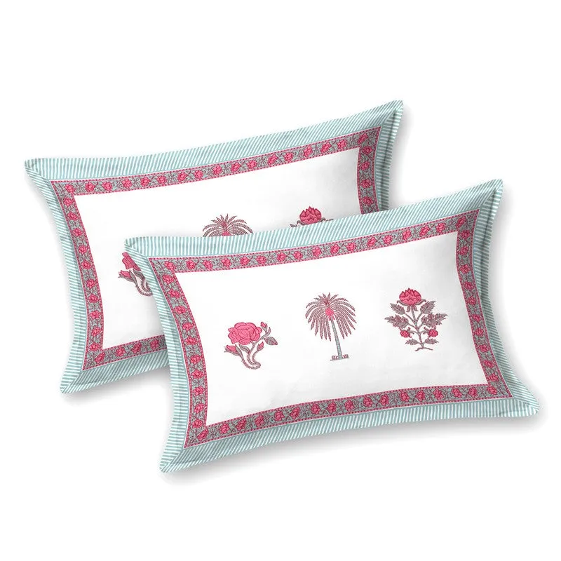 Ethnic Calm Cotton Bedsheet (Pink,White) - 120 TC media 4