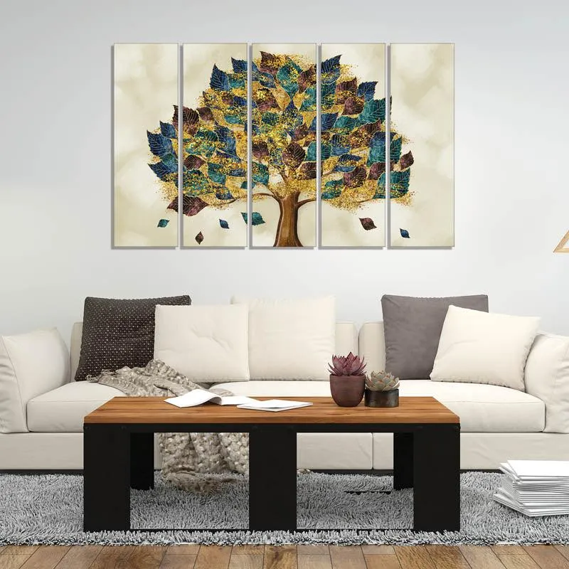 Madhuna Tree Canvas Wall Painting - Set Of Five media 3