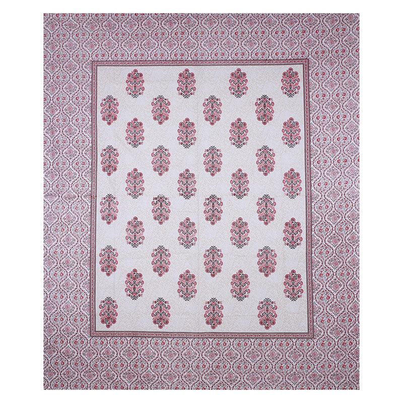 Kruti Ethnic Cotton Bedsheet (White,Pink) - 180 TC media 3