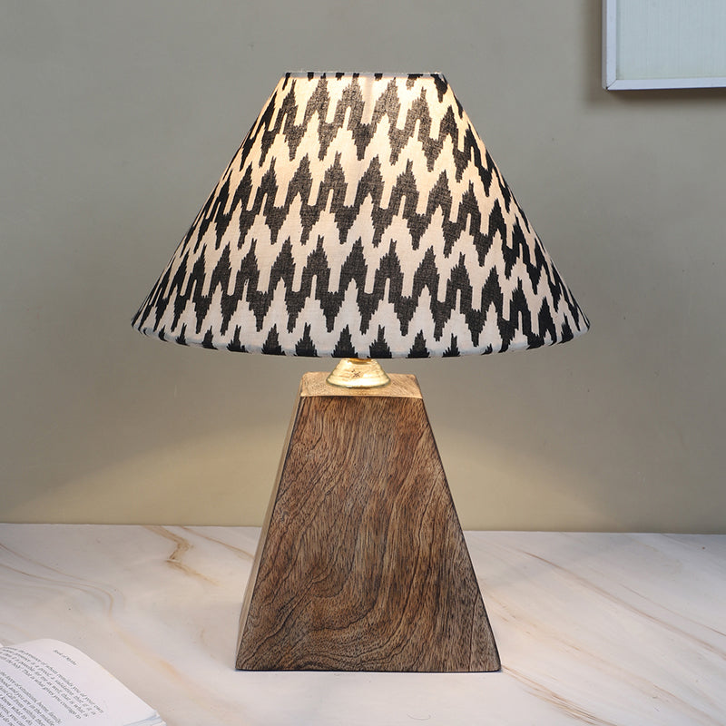 Chevronic Obelisk Printed Mango Wood Table Lamp - Black,White