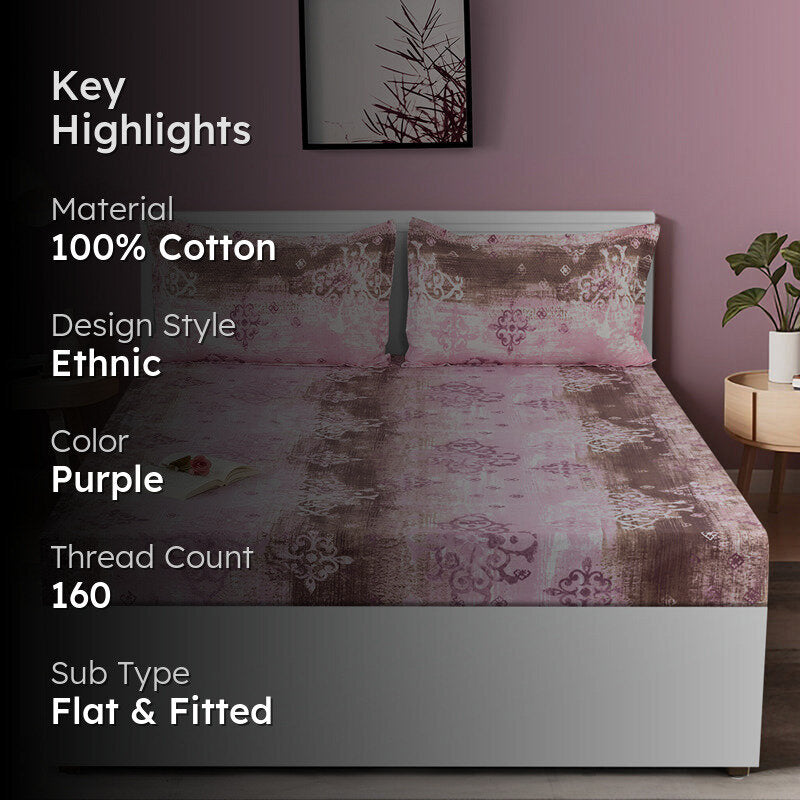 Swayam Vismit Ethnic Cotton Bedsheet (Purple) - 160 TC media 2