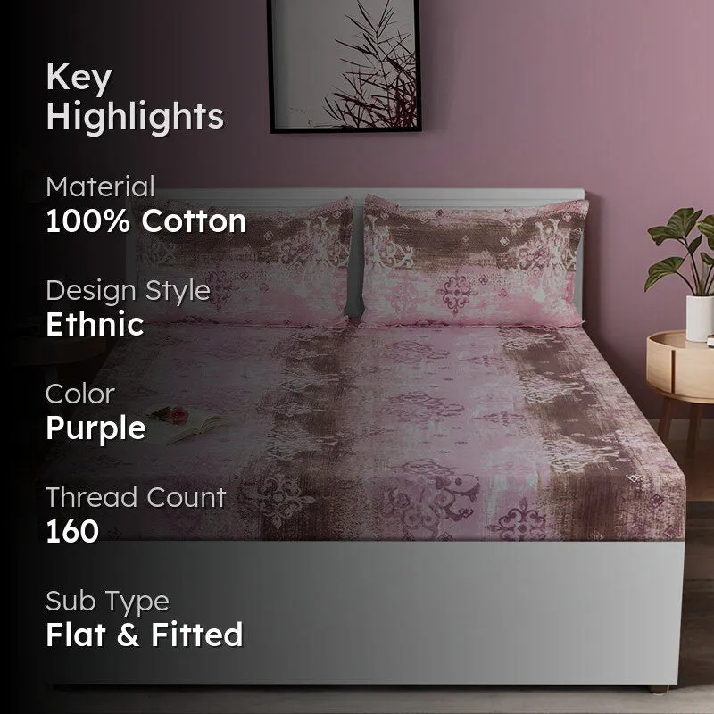 Swayam Vismit Ethnic Cotton Bedsheet (Purple) - 160 TC media 2