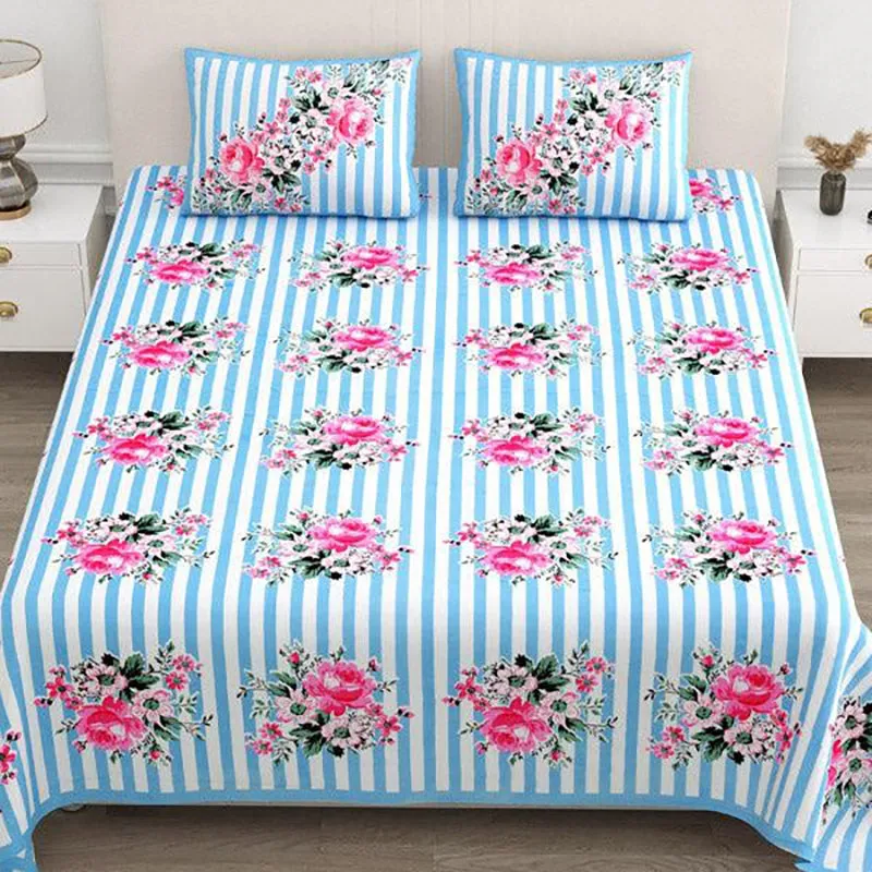 Oliver Floral Cotton Bedsheet (Blue) - 180 TC media 3