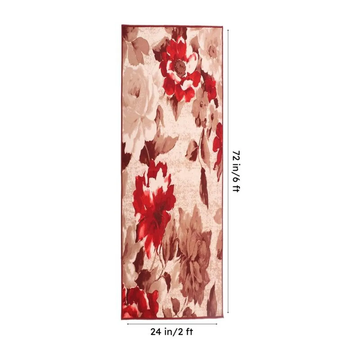 Full view of the floral runner rug with 2 x 6 ft proportions