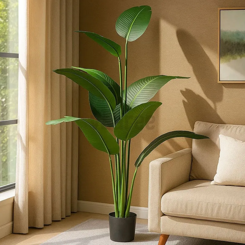 Faux Bird of Paradise Plant With Black Plastic Pot - 5 ft media 3