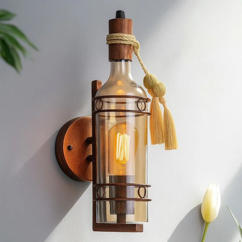 Rustic Bottle Glass & Metal Wall Lamp media 3