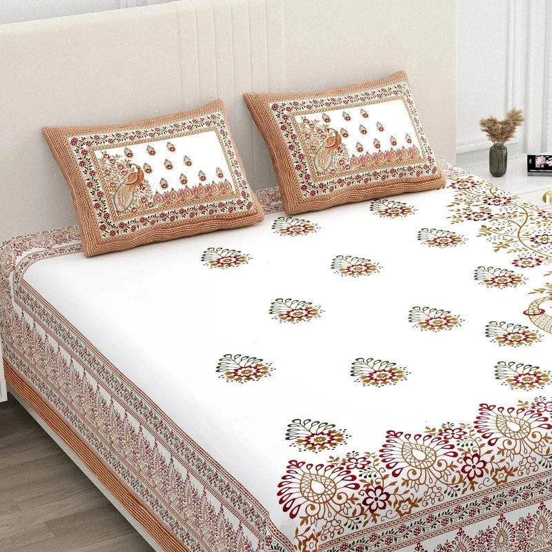Nestor Cotton Bedsheet (White,Brown) - 240 TC media 3
