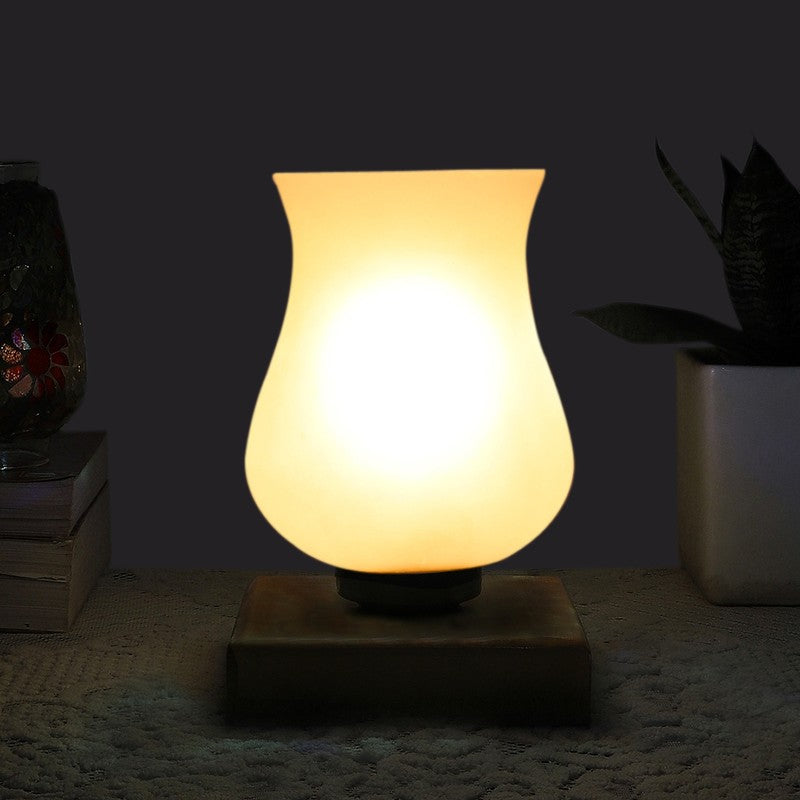 Skylora Glass Table Lamp With Wooden Base - White