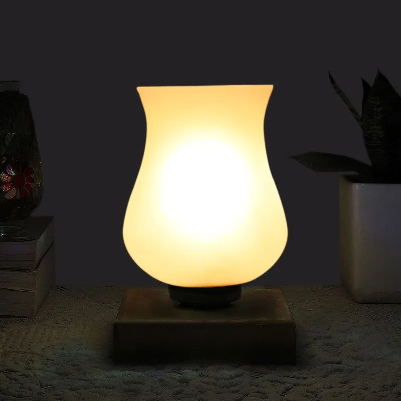 Skylora Glass Table Lamp With Wooden Base - White media 1