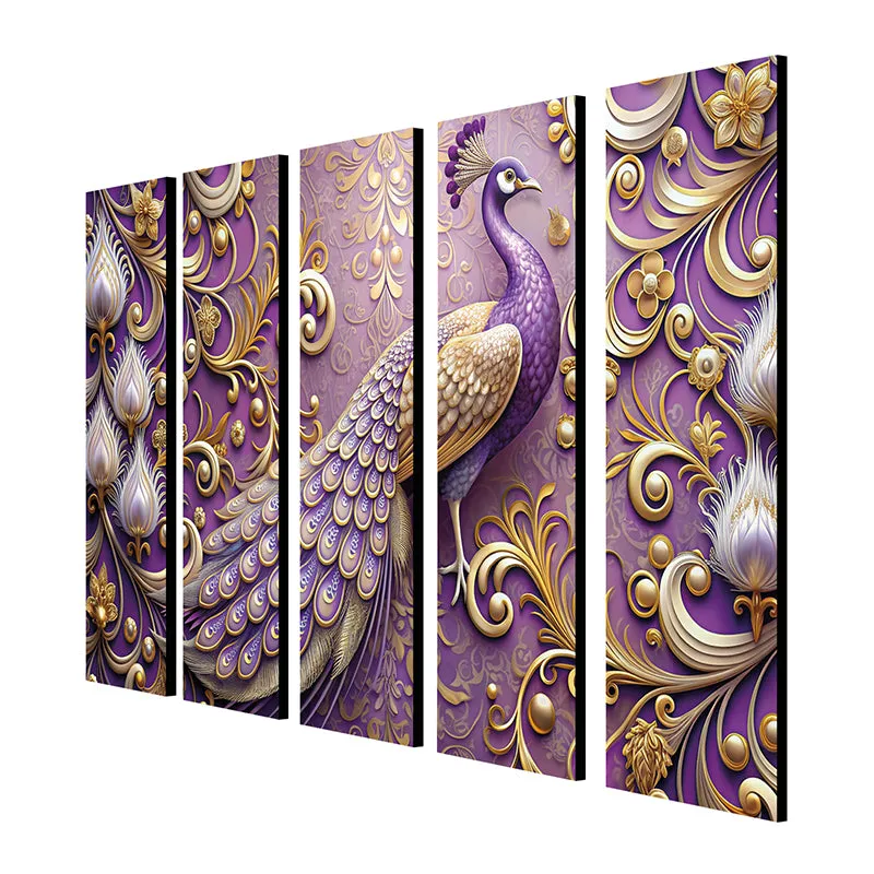 Purple Peacock Canvas Wall Art - Set Of Five media 6