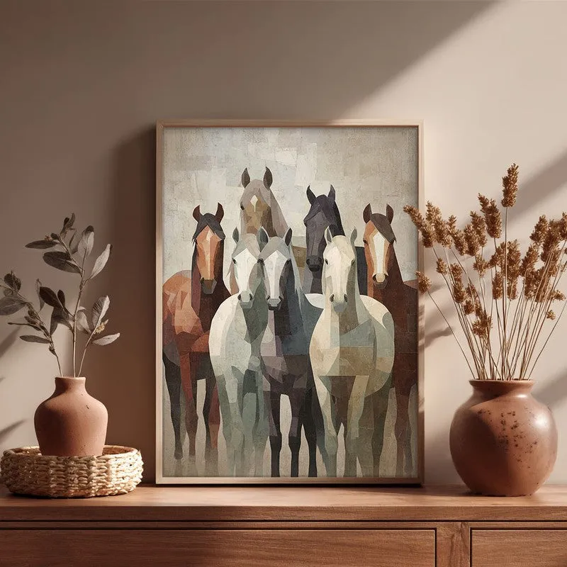 Earthy Horse Wall Painting With Brown Frame media 6