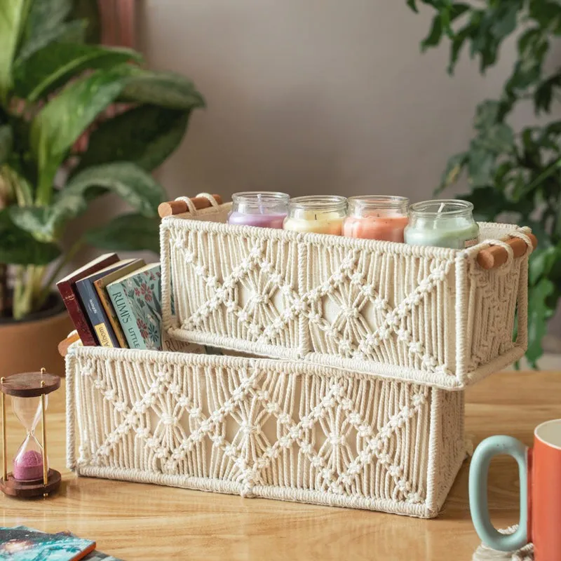 Hushka Macrame (Metal,Cotton) Storage Basket - Set of Two media 3
