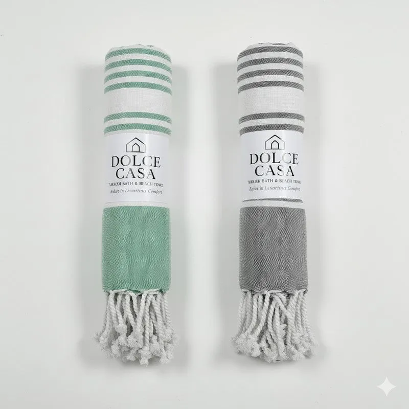 Loomera Striped Cotton Bath Towels (Grey & Green) - Set Of Two media 7