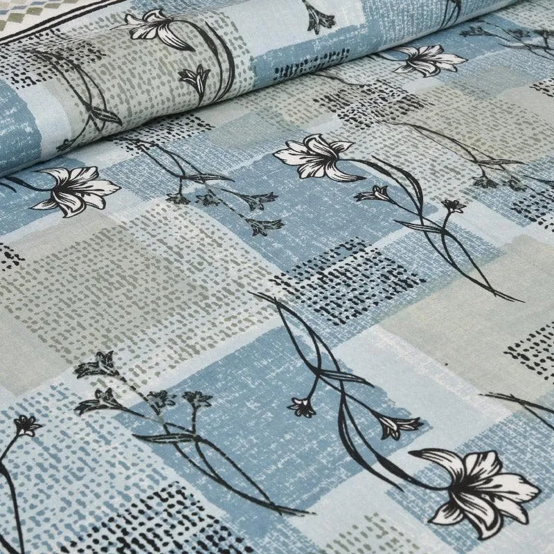 Bloomsie Checkers Cotton Bedsheet (Blue) - 160 TC media 3