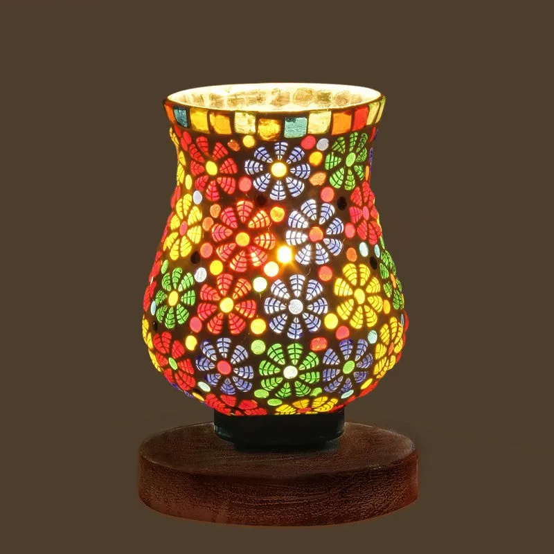 Flairion Mosaic Glass Table Lamp With Wooden Base - Multicolor media 6