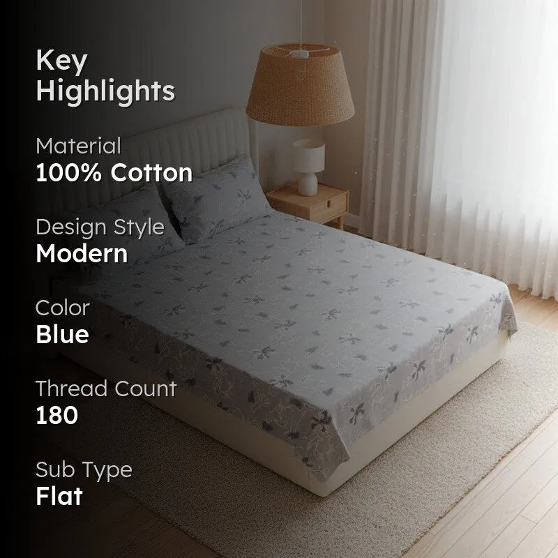 Carmilla Floral Cotton Bedsheet (Blue) - 180 TC media 2