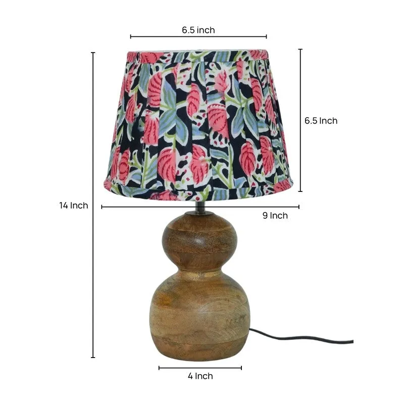 Floral Noir Wooden Base Cotton Table Lamp - Multicolor media 5