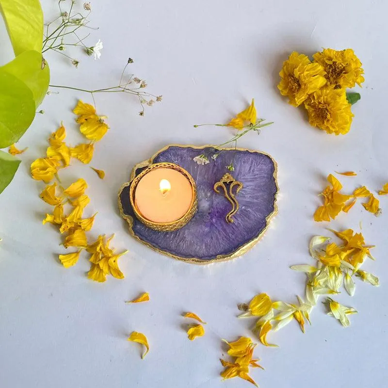 Ganesha Handcrafted Agate Tealight Candle Holder - Purple media 3